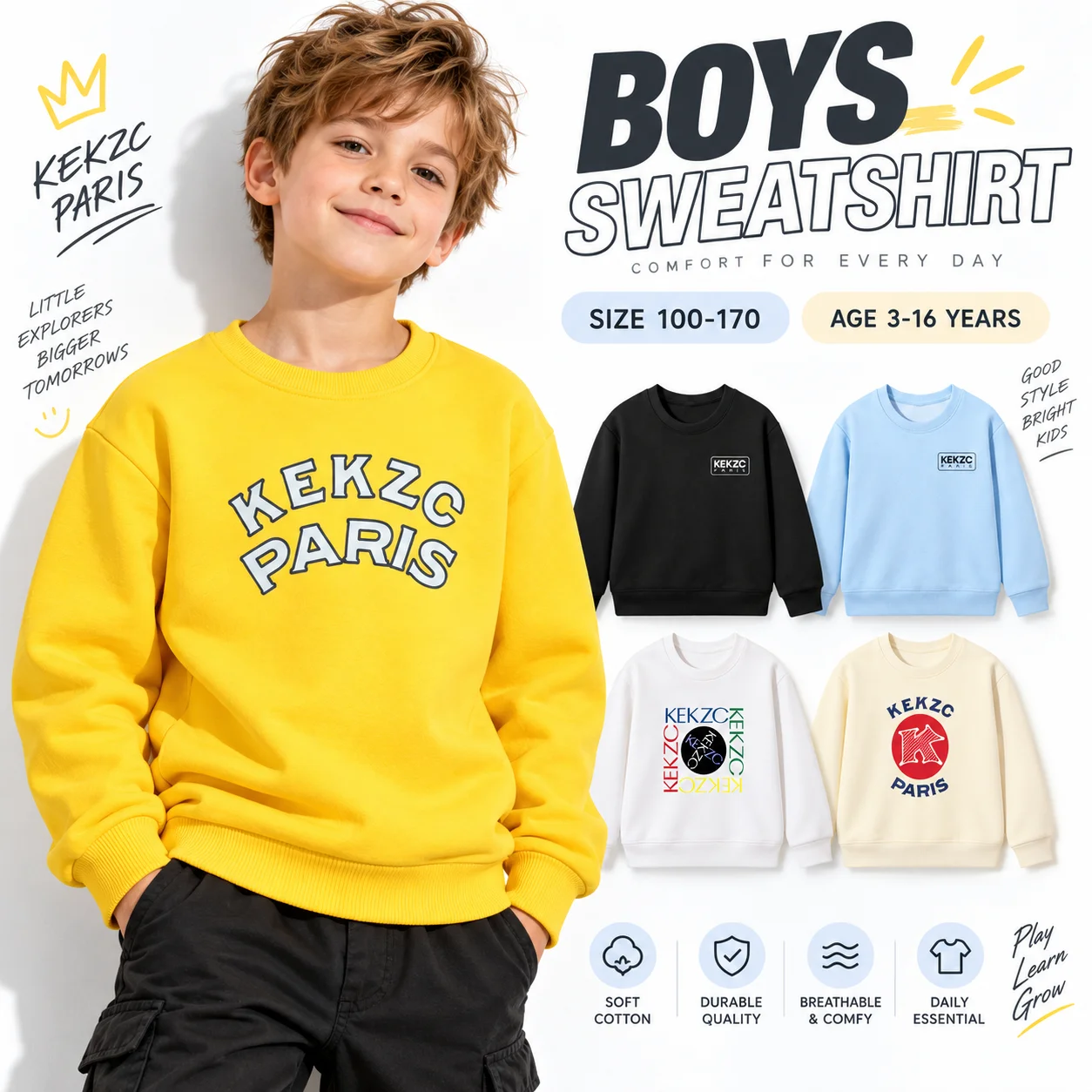 fashion Boys winter clothing 3-16 years Kids sweatshirt 100%cotton warm letter print teen Long sleeves trend Children's pullover