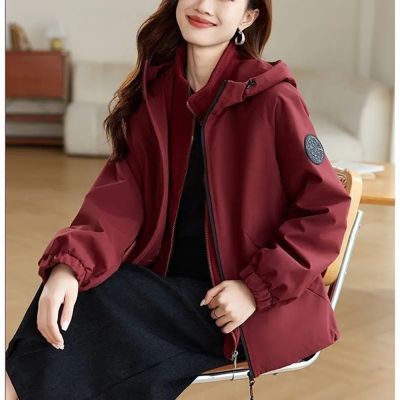 

Anclark Red Women's ort Jaet Loose Fit Casual Sle Spring Autumn Faion Top for plus Size 300 Pou with Zipper