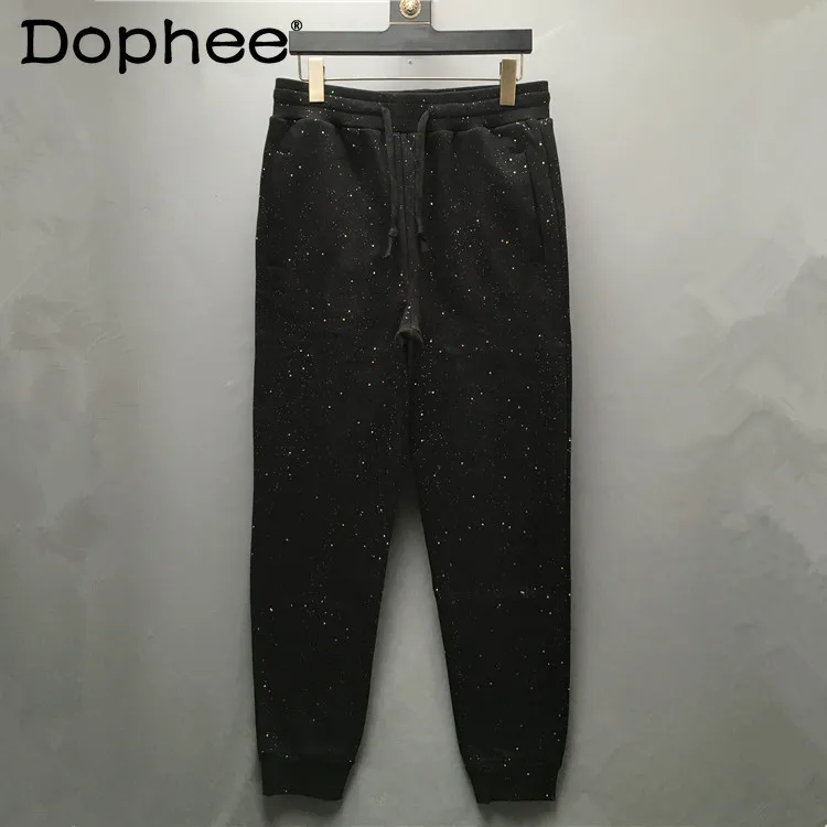 

2025 Autumn Winter New Gypsy Sequined Casual Trousers Fashionable Trendy Male Teenager Velvet Warm Loose Casual Sweatpants