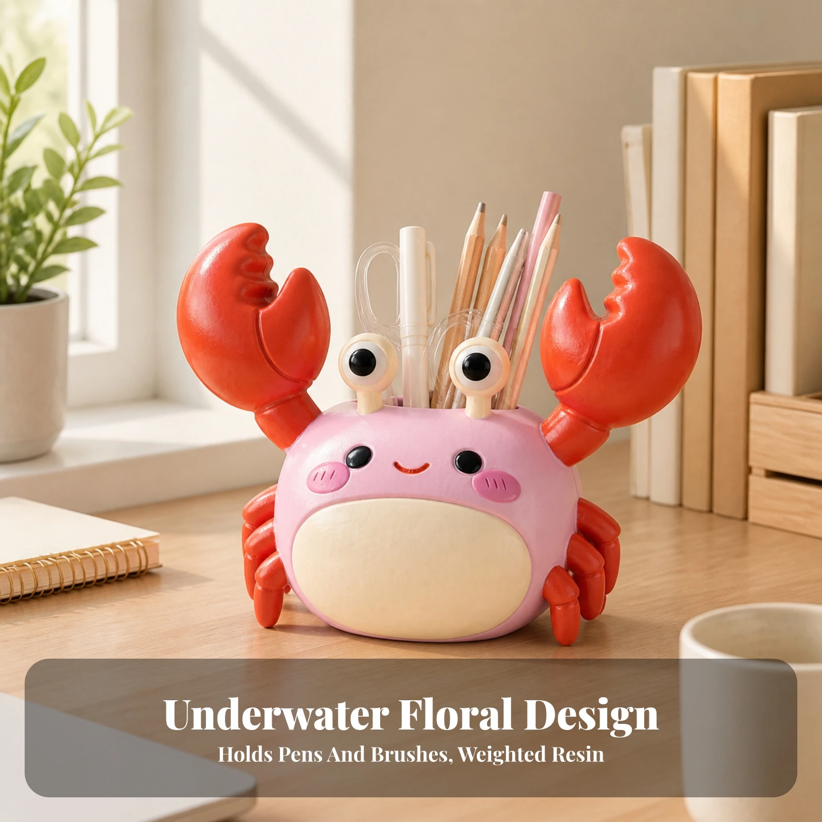 Resin Crab Desktop Organizer Space-Saving Crab-Shaped Pen Holder Animal-Shaped Desk Organizer Versatile Storage Rack Unique