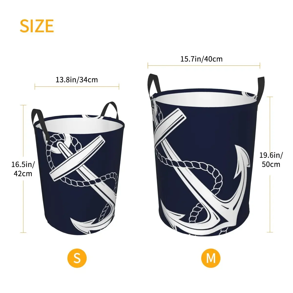 Anchor Nautical White & Navy Foldable Laundry Baskets Dirty Clothes Sundries Storage Basket Home Organizer Large Waterproof Bag