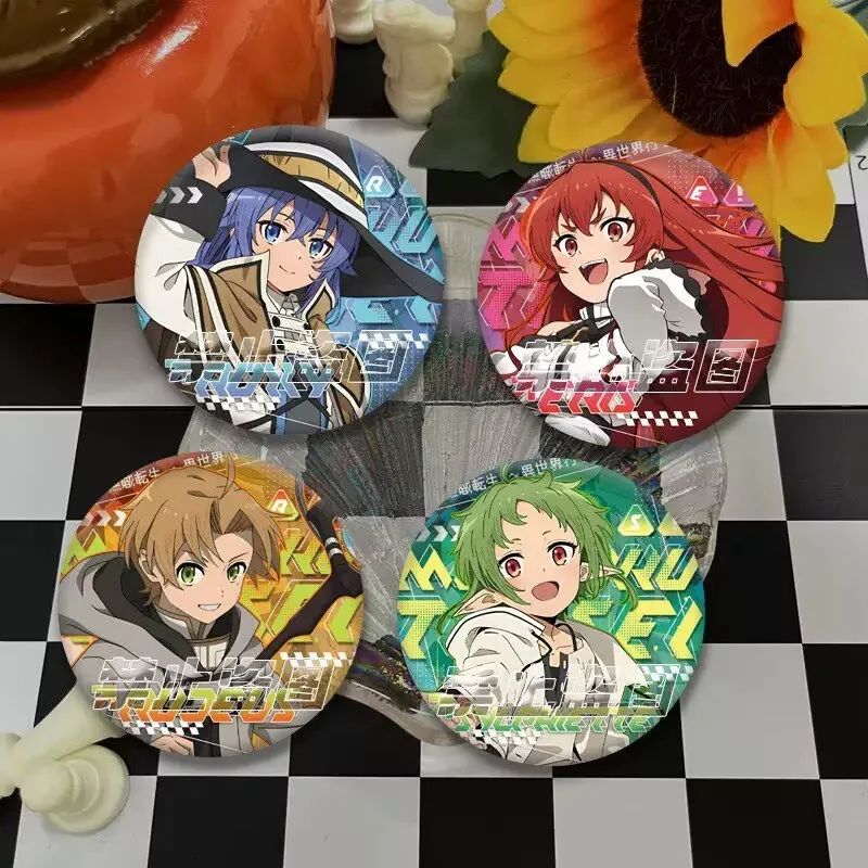 4pcs Anime Mushoku Tensei Jobless Reincarnation Anime Badge Brooch Rudeus Roxy Eris Sylphiette Brooch Pins Backpack Decor Gift