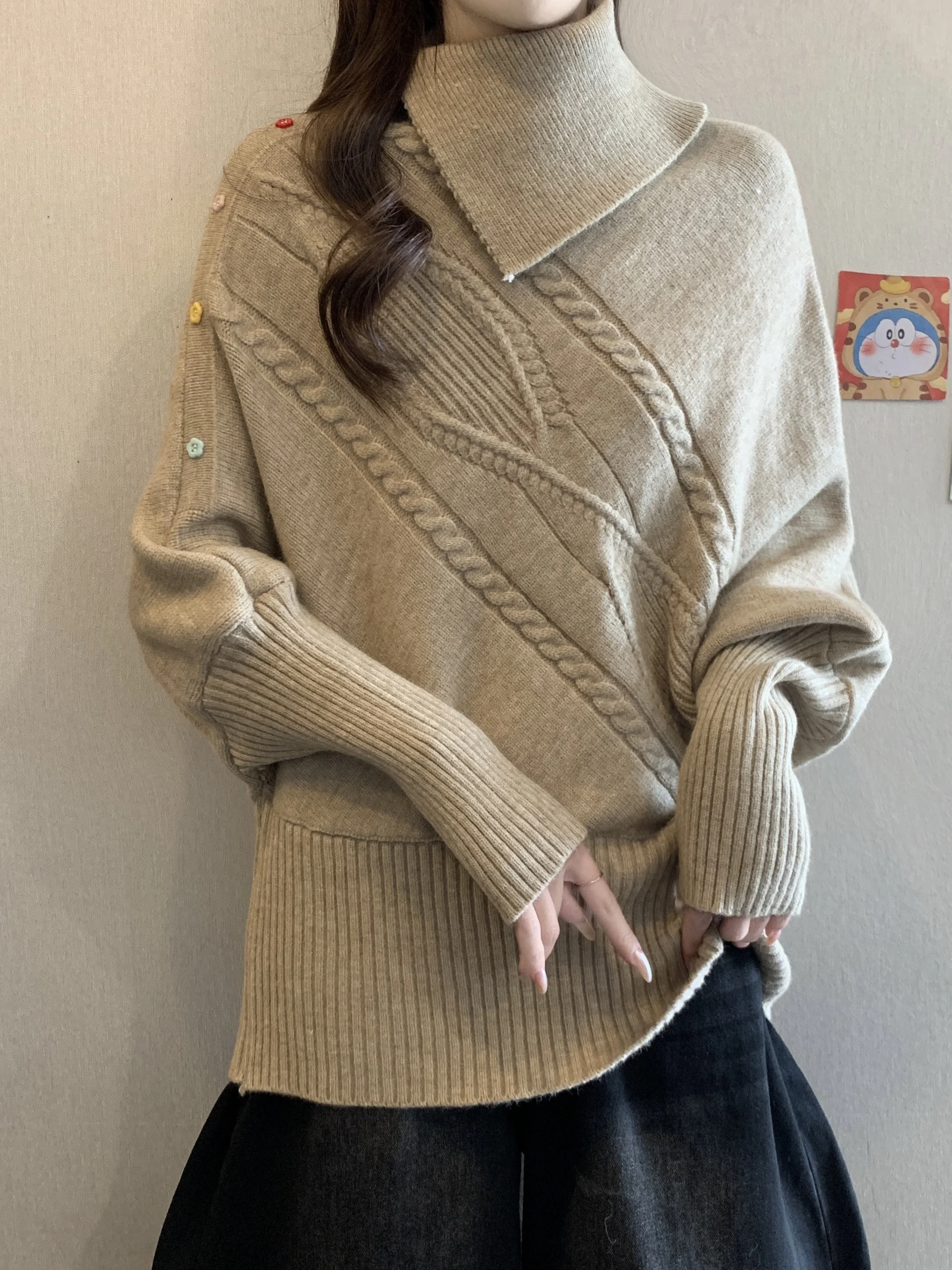 

plus Size Thiened Batwing Sve Sweater Women's Design Sense Cloak Knittedwear French Sle Loose Fit High Waist Woolen