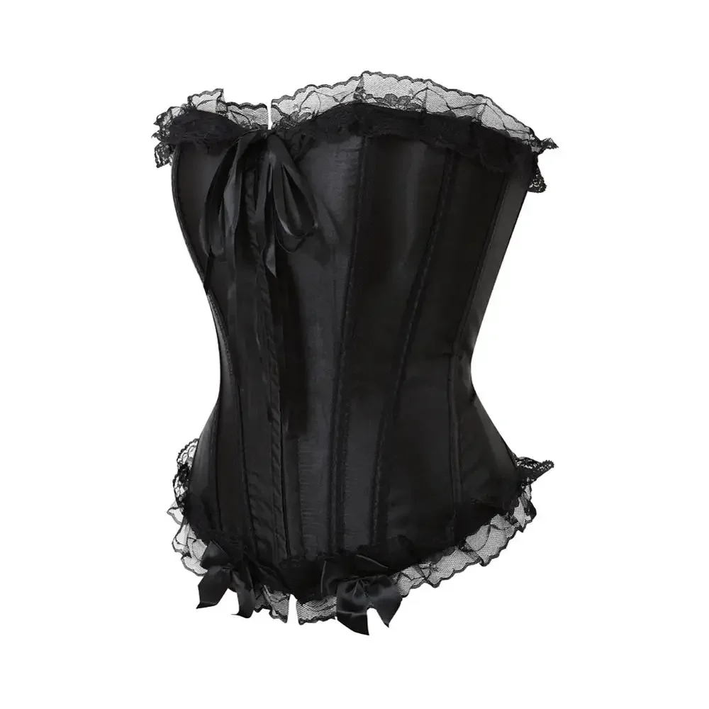 Womens Corset Top Vintage Lace Up Bustier Plus Size Steampunk Corsage Breathable Overbust Satin Corsets Halloween Party Costumes