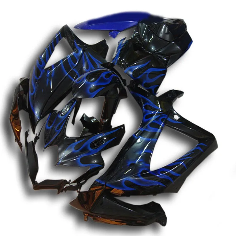 Full Fairing Kit ABS black blue flames Bodywork Fairing Kit for SUZUKI GSX-R 600 750 2008 2009 2010 GSXR   08 09 10 K8