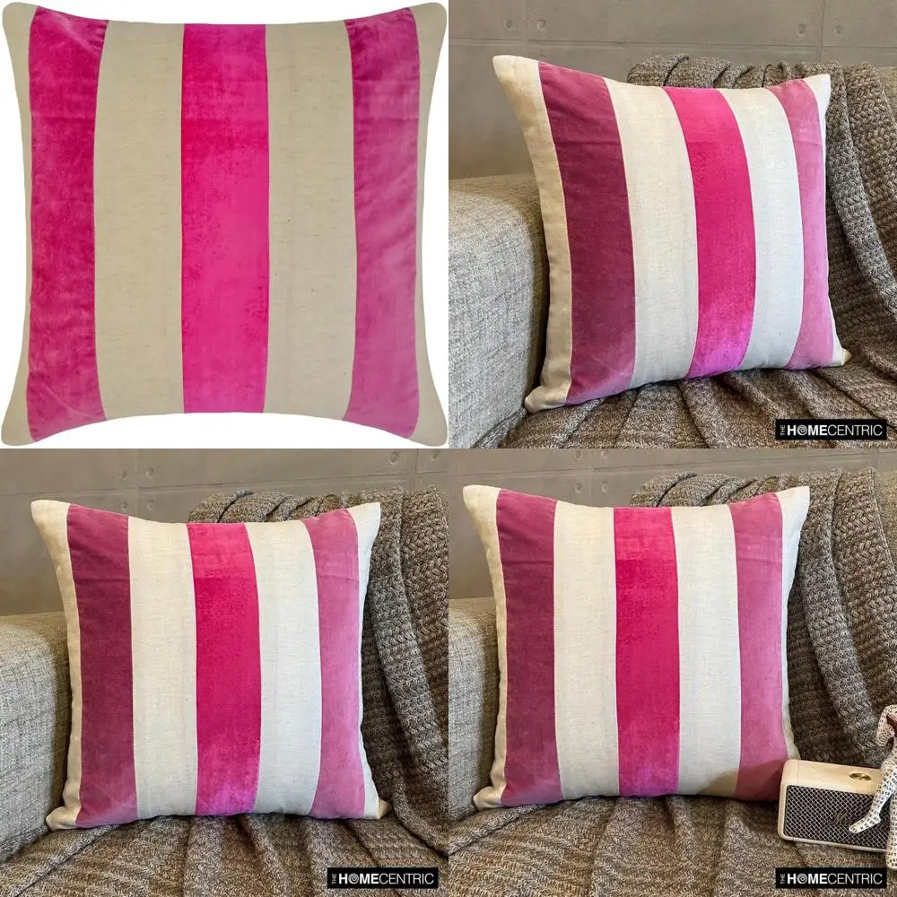 أغطية وسائد مخملية مرقعة، 20 × 20 بوصة، أغطية وسائد تحجب اللون الوردي، مجموعة من 2