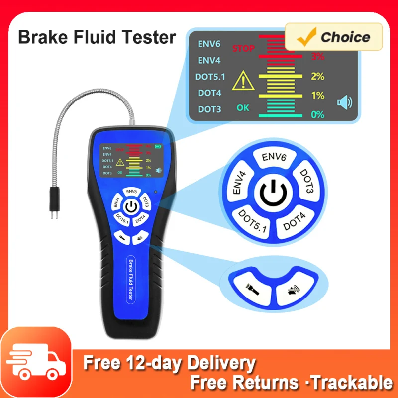 

Тестер тормозной жидкости DOT3 DOT4 DOT5.1 ENV4 ENV6, высокоточный тестер с цветным ЖК-дисплеем и звуковой сигнализацией, автомобильный детектор тормозной жидкости