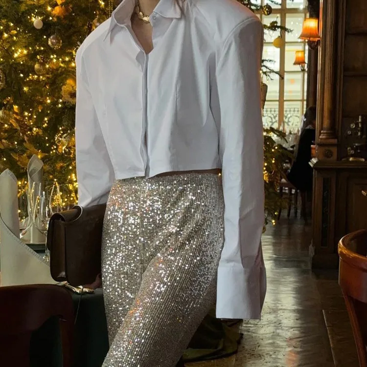 

Осенняя мода 2024, свободная белая женская рубашка, элегантная блузка с длинными рукавами и лацканами, повседневная классическая однотонная блузка, топ, женская одежда