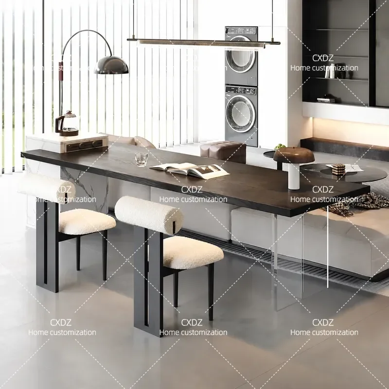 Solid Wood Sofa Back Table Long Tea Desk for Living Room Horizontal Hall Console Double Desk Island Integrated with Socket