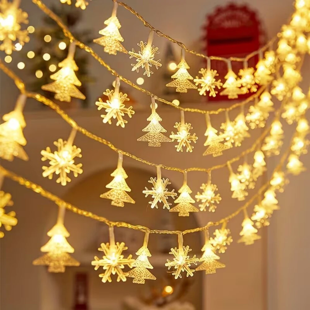 Christmas Tree Snowflake Reindeer Star LED String Lights Battery-Powered Warm White Multicolor Room Fireplace Holiday Decor