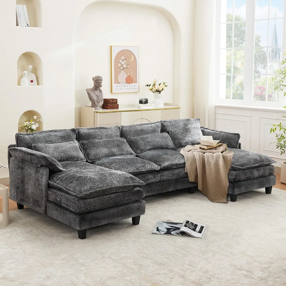 

110" U Shape Cloud Couch, Comfy Upholstered Sectional Couches for Living Room, Oversized Modular Sleeper Sectional Sofa with Dou