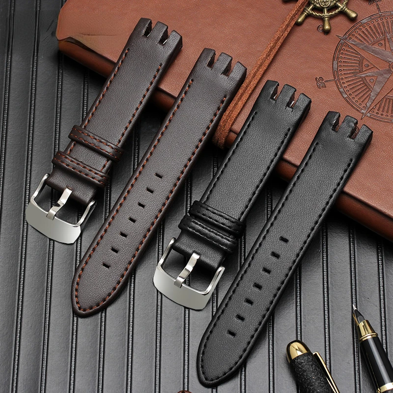 Genuine Leather Watch Strap for Swatch Yts401 402403g Waterproof Sweat-Proof Arc Interface Watchband Accessories20mm Wrist Strap