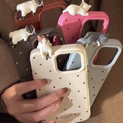 Cartoon 3D cat cool animal phone case for iphone 15 14 pro max 12 13 16 promax lovely cute wave point silicone soft cover
