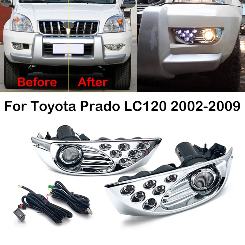 Car Front Bumper LED DRL Daytime Running Light Fog Light Lamp With Harness For Toyota PRADO 120 Series 2700 4000 LC120 2002-2009