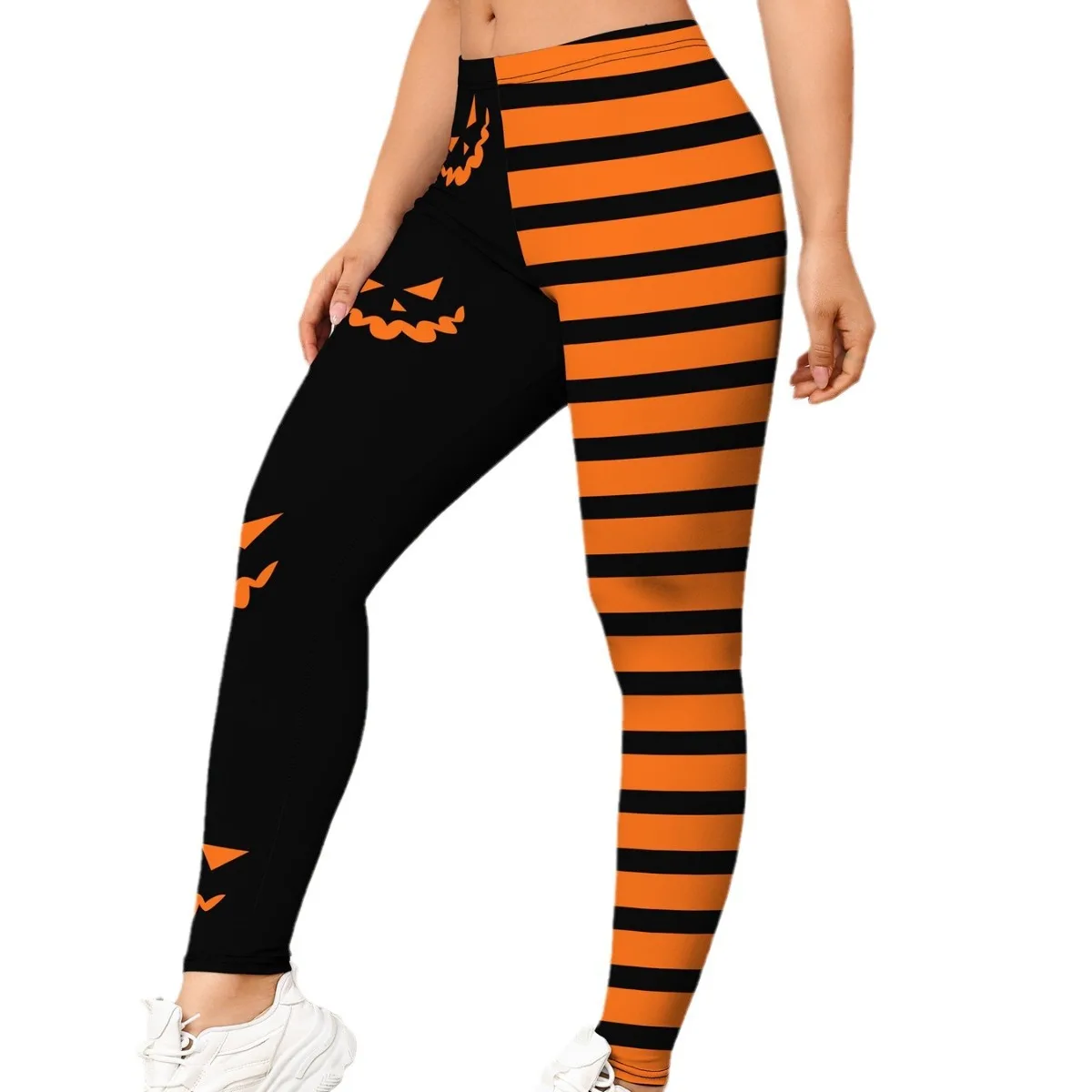 Women Halloween Striped Yoga Leggings Pumpkin Demon Printed Fitness Workout Tights Striped Fitness Workout Leggings for Women