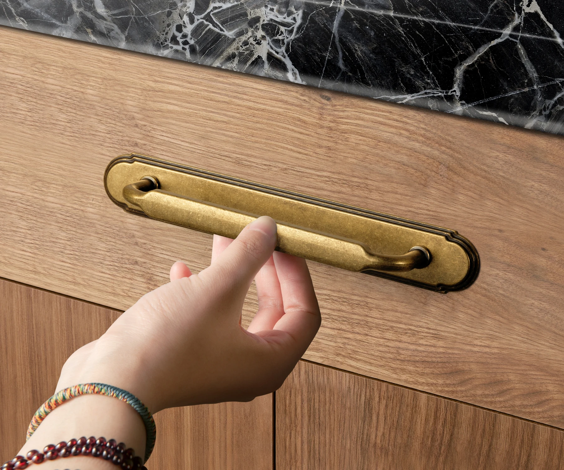 Antique Brass Cabinet Handle with Backplate Furniture Bar Pull Appliance Long Handle Champagne Bronze Drawer Pulls for Kitchen