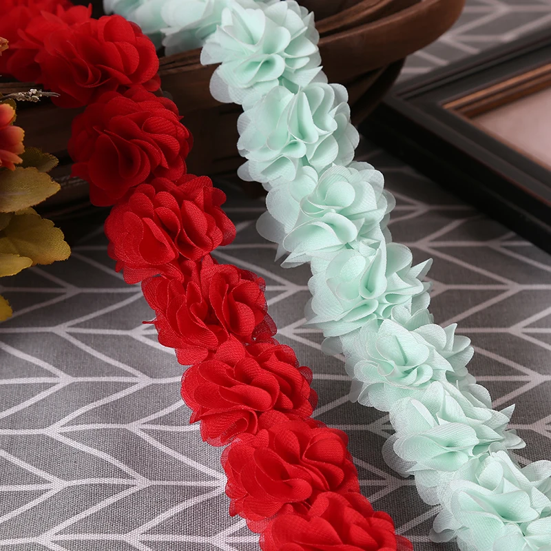 26 Blumen 14 Farben 3D Chiffon-Blumen DIY 5cm Breite Spitzenborte Spitzenband Dekoration Kleidungszubehör Ohne Stirnband – Detail 14