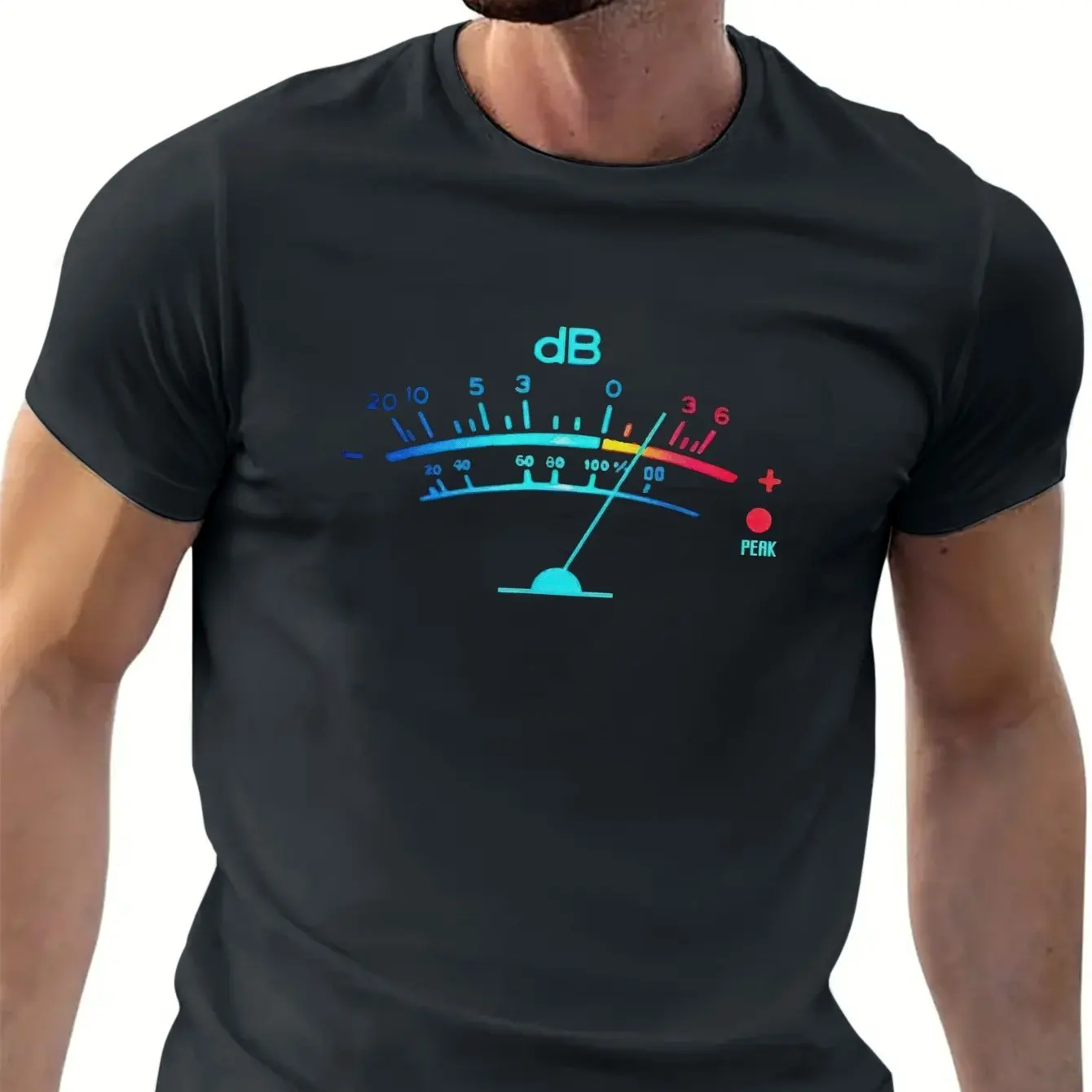 الرجال زائد حجم خمر VU متر الجرافيك تي شيرت أسود عارضة الصيف قصيرة الأكمام المحملة مع الصوت الملونة طباعة الرجال الملابس