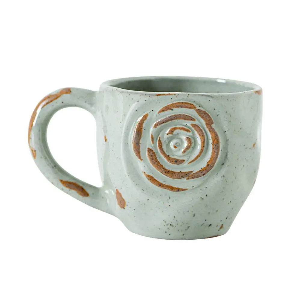 Textured Handle Mug Handmade Ceramic Coffee Cup with Rose Bamboo Leaf Embossed Pattern Rustic Textured Mug 260-290ml Microwave