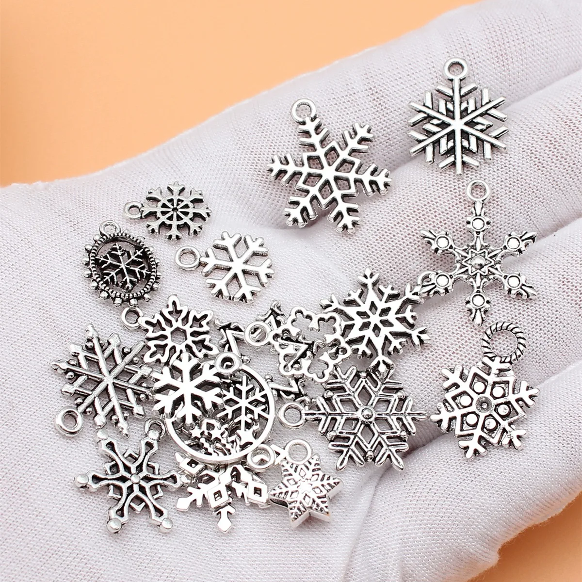 20pcs Antique Silver Color Snowflake Charms Collection For DIY Jewelry Making, 20 Styles, 1 of Each