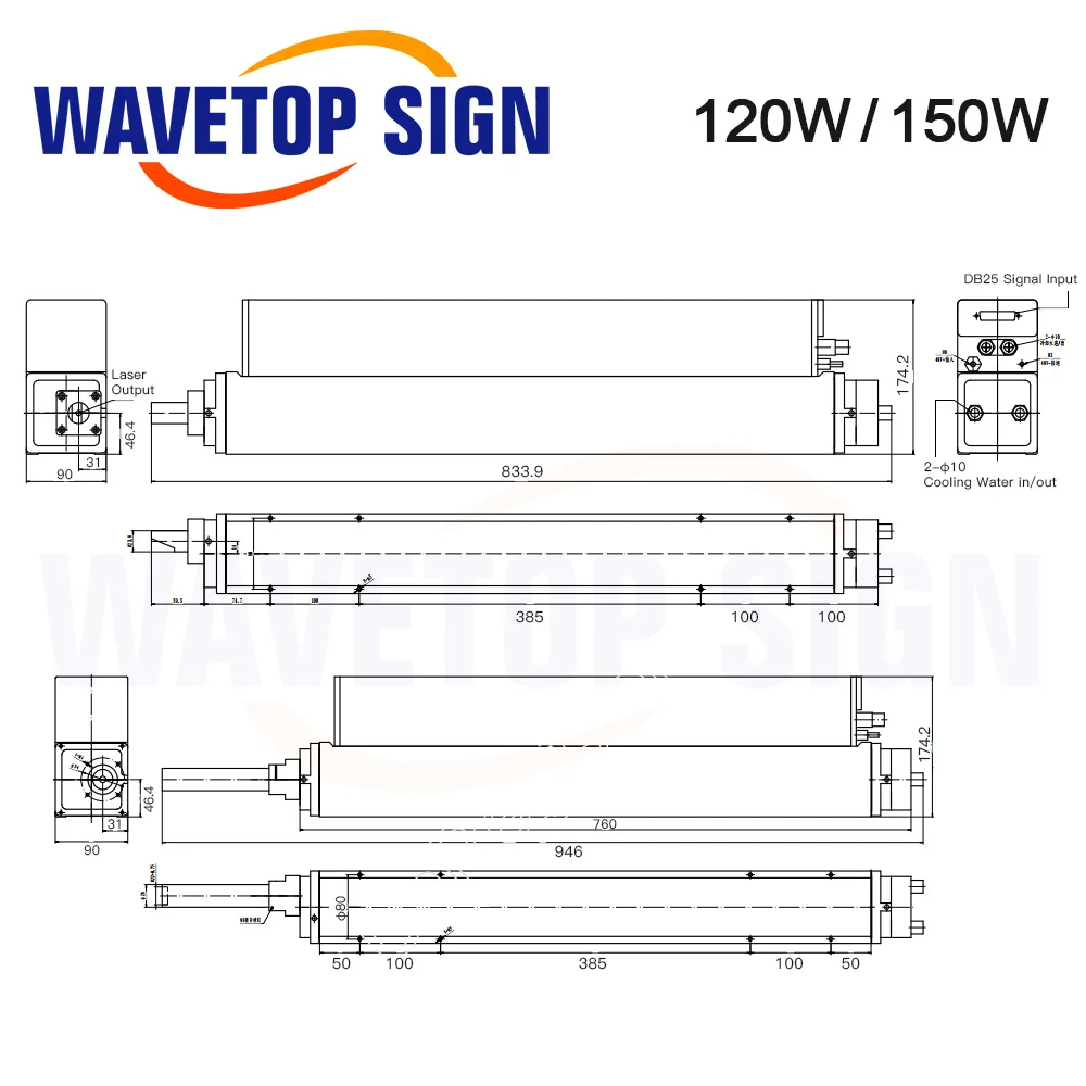 WaveTopSign CO2 Laser Source Laser Module CR60W CR120W CR150W for Co2 Laser Marking Machine