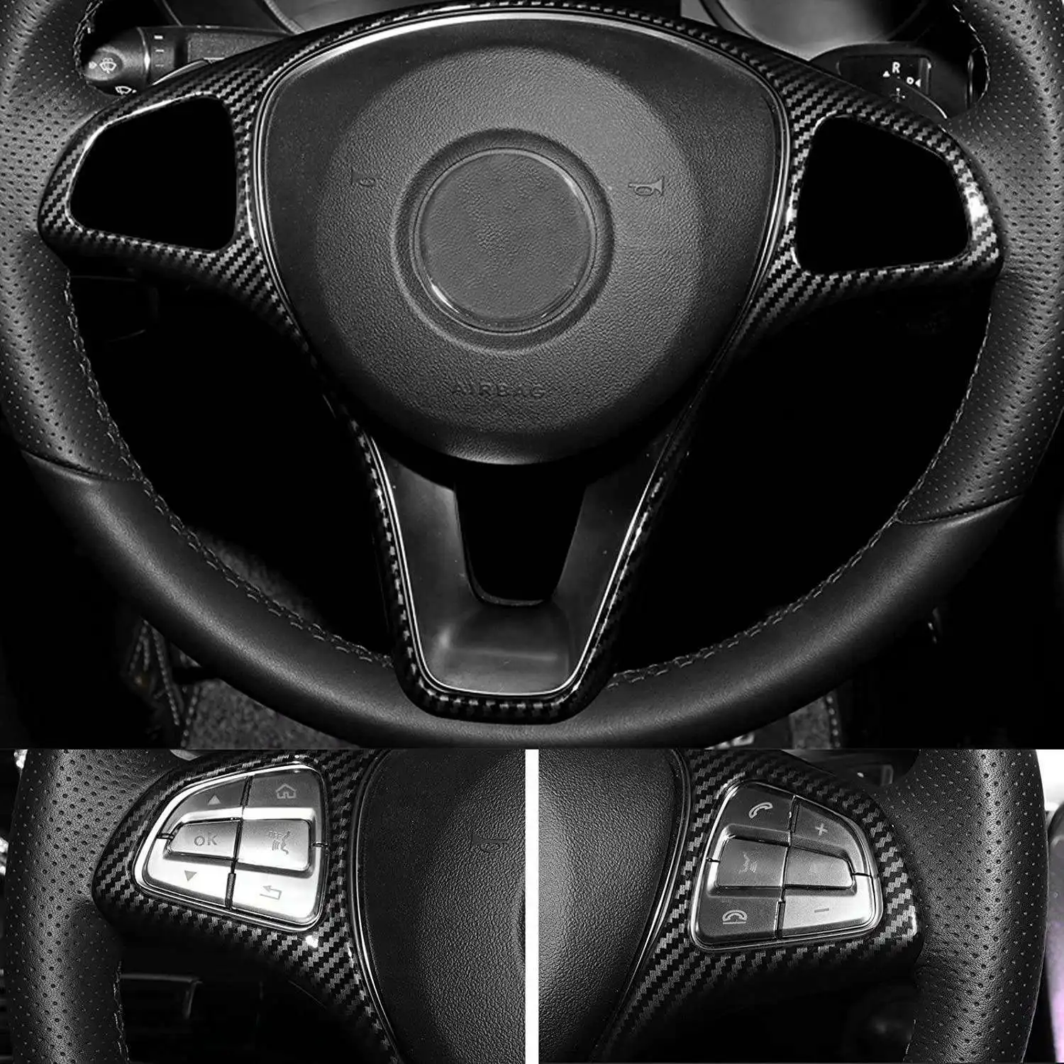 Steering Wheel Panel Cover Trim For Mercedes Benz W213 W205 X253 C E GLC 2014-2017 (Carbon Fiber Texture)