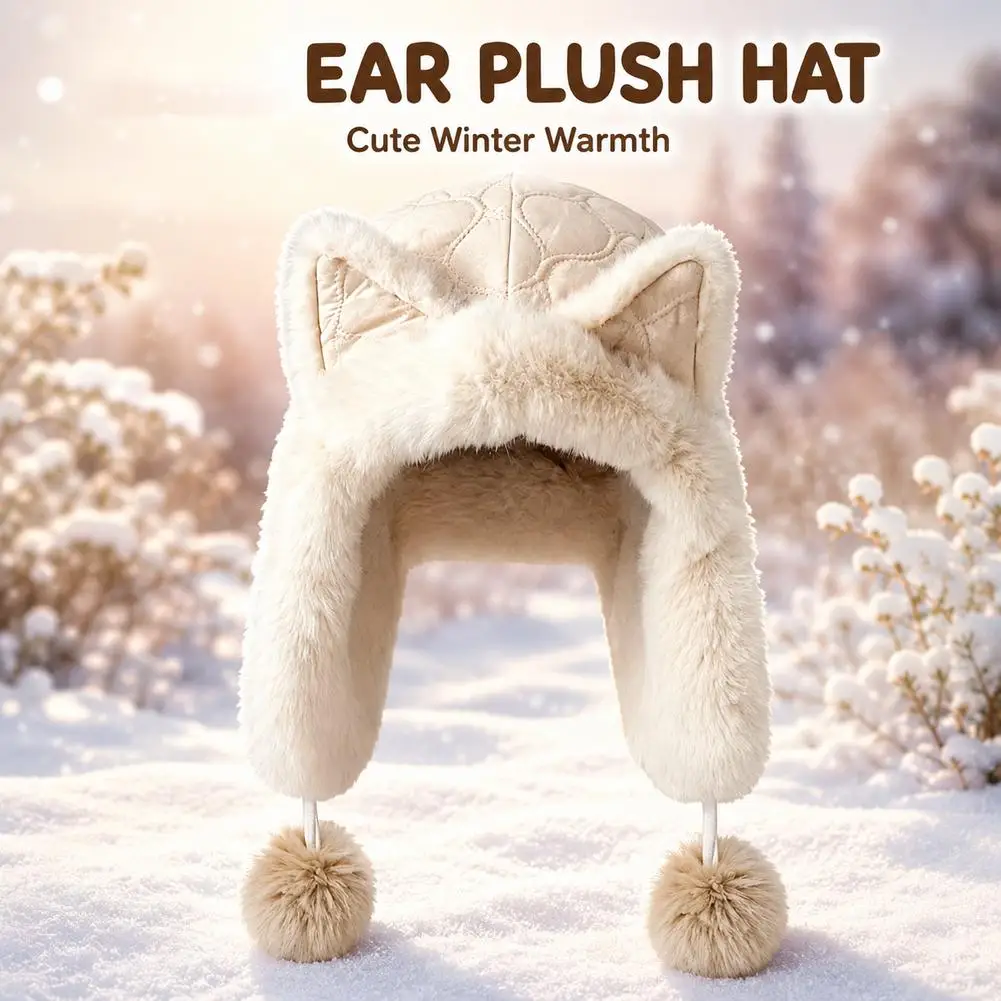 Cute Bear Ear Kawaii Hat Plush Winter Warm Thickened Hat Ear Protection Cosplay Cap Warm Knitted Hats Earflap Cap