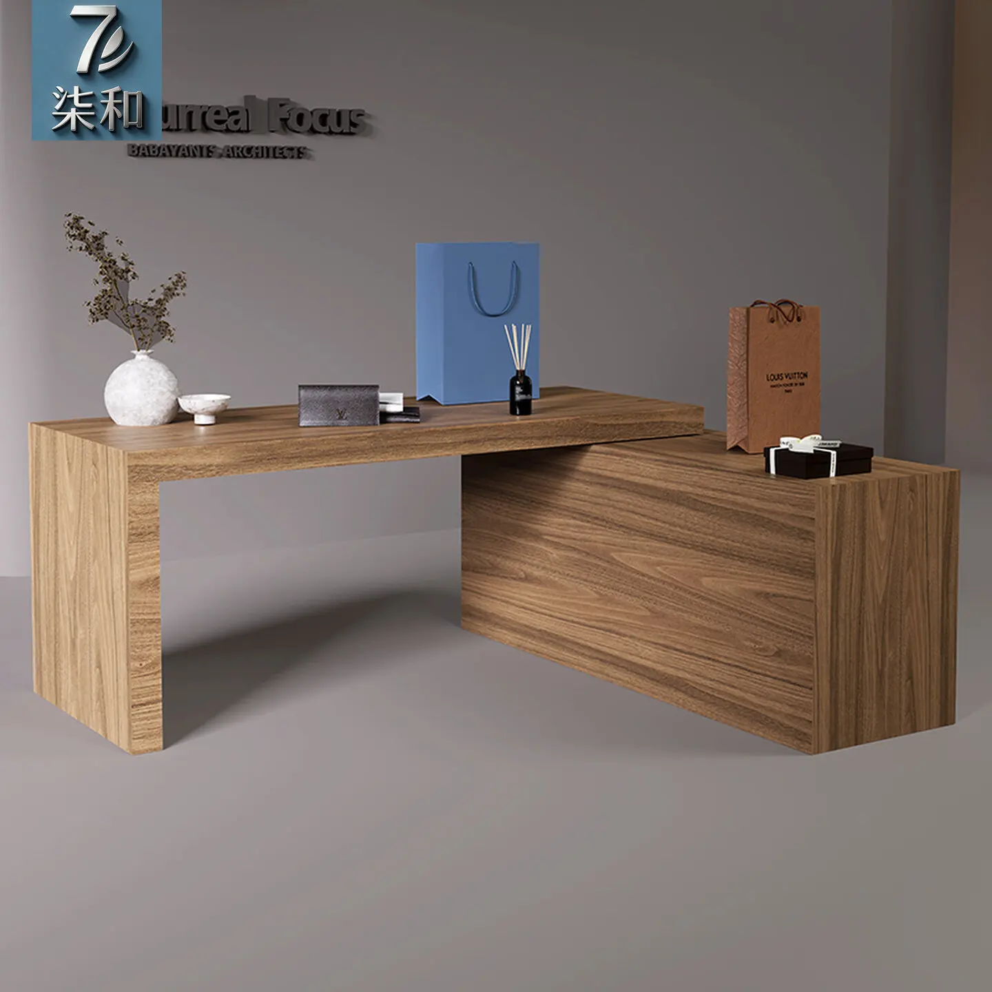 Shop Commercial Wooden Nakajima Platform Product Display Table Walnut Color Liushuitai Beauty Shop Product Display Container