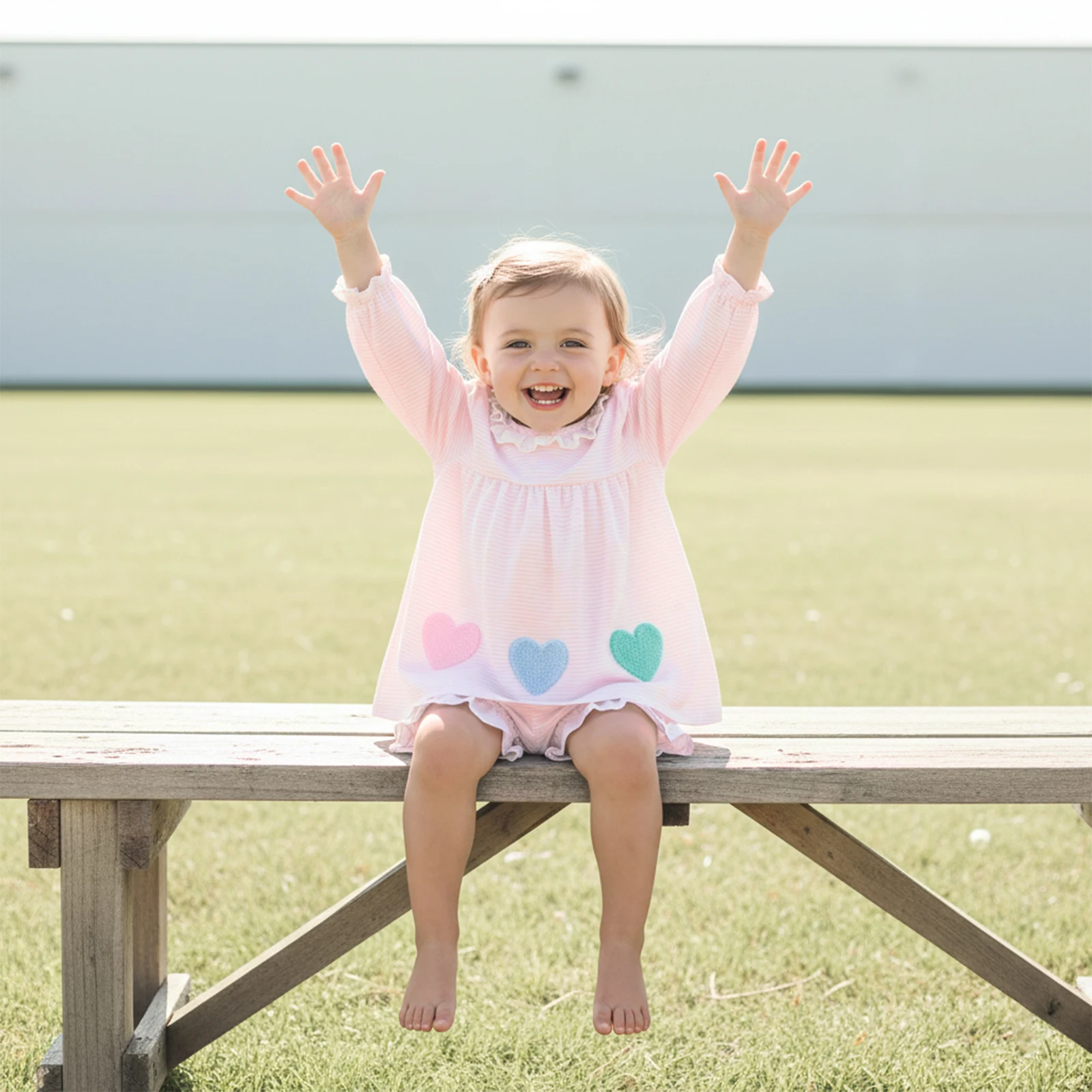 

Toddler Clothes Baby Girl Spring Summer Outfit Striped Heart Embroidered Babydoll Tops and Ruffle Shorts Newborn Set