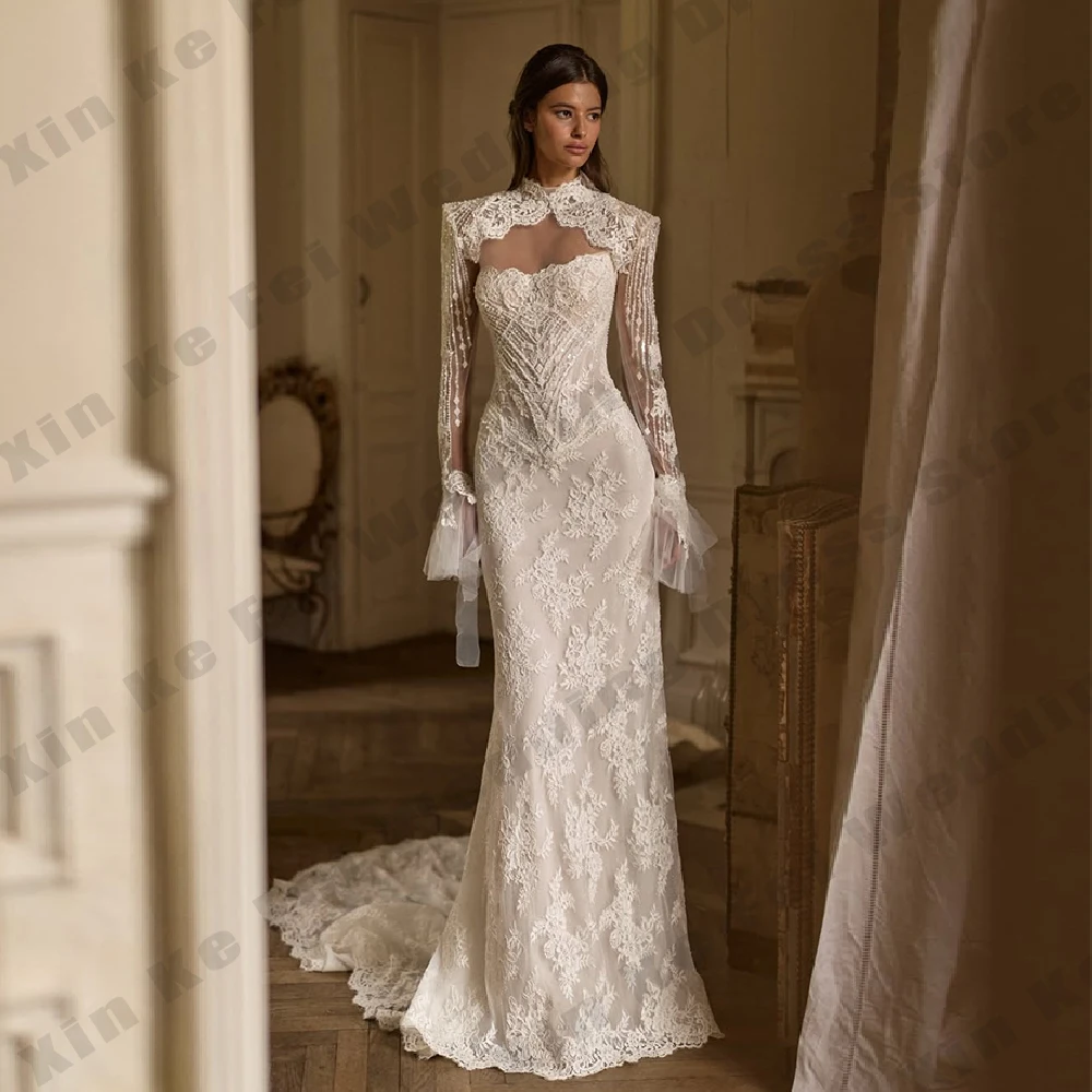 Wunderschönes Damen-Hochzeitskleid, elegante, abnehmbare Ärmel, Prinzessin, Meerjungfrau, Brautkleider, formelle Party, Vestido de Novia, individuell gestaltet