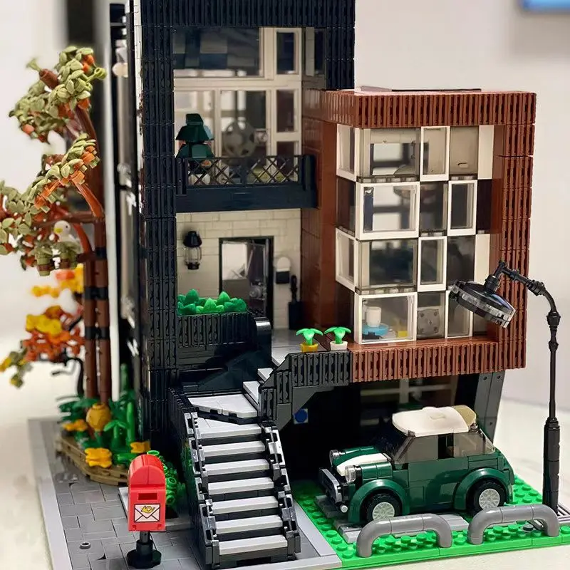 建築ビルディングブロックモダンなヴィラモジュラーシティミルクティーショップ MOC レンガモデルライトストリートビューセット子供のおもちゃギフト