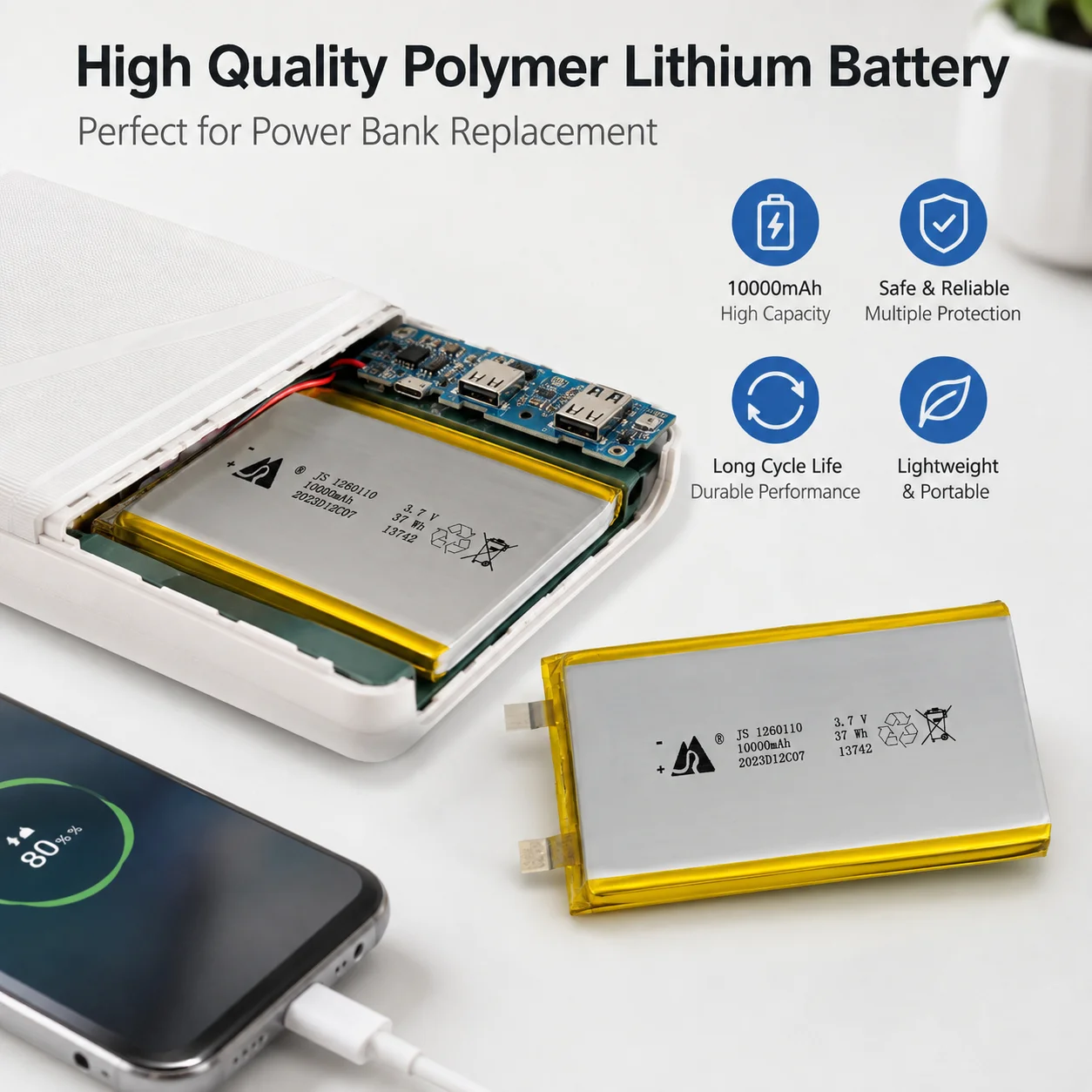 Bateria litowo-polimerowa/litowo-jonowa 3,7V 10000mAh 1260110 do powerbanku, GPS, bateria litowo-polimerowa o dużej pojemności — zdjęcie produktu 6