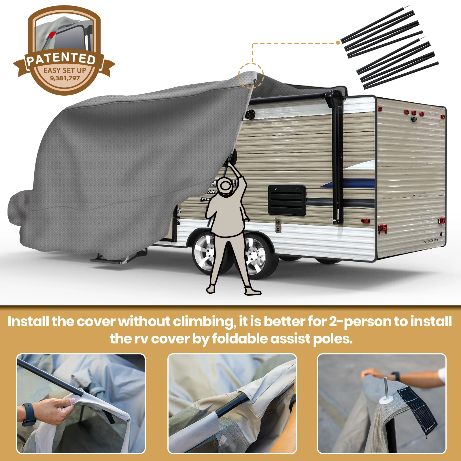 China Manufacturer Wholesale Travel Trailer Cover Easy Setup UV Protection RV Cover