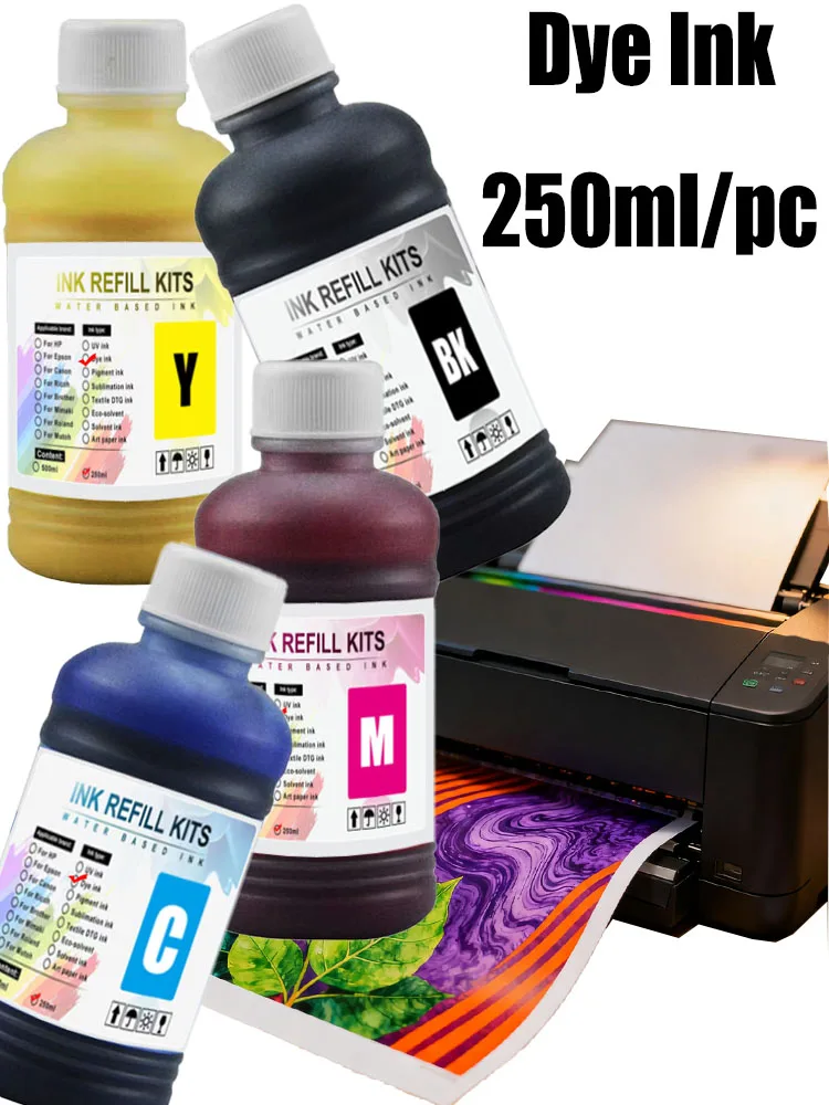 250ML Universal Dye Ink Refill Kit For Canon HP Epson Brother Printer Cartridges 301 302 304 305 664 CISS Ecltank 104 Compatible