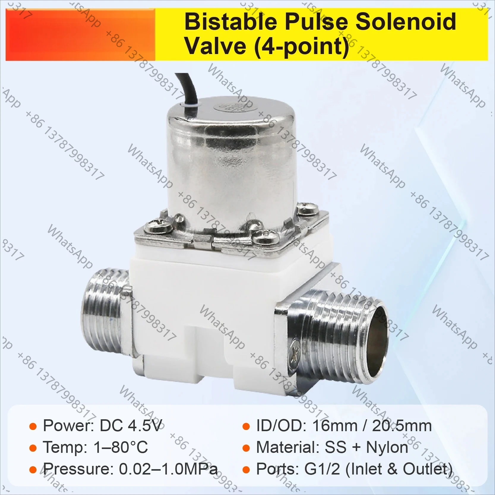 4.5V DC Bistable Pulse Solenoid Valve 1/2 Inch Latching Valve for Automatic Water Control Irrigation Garden Use