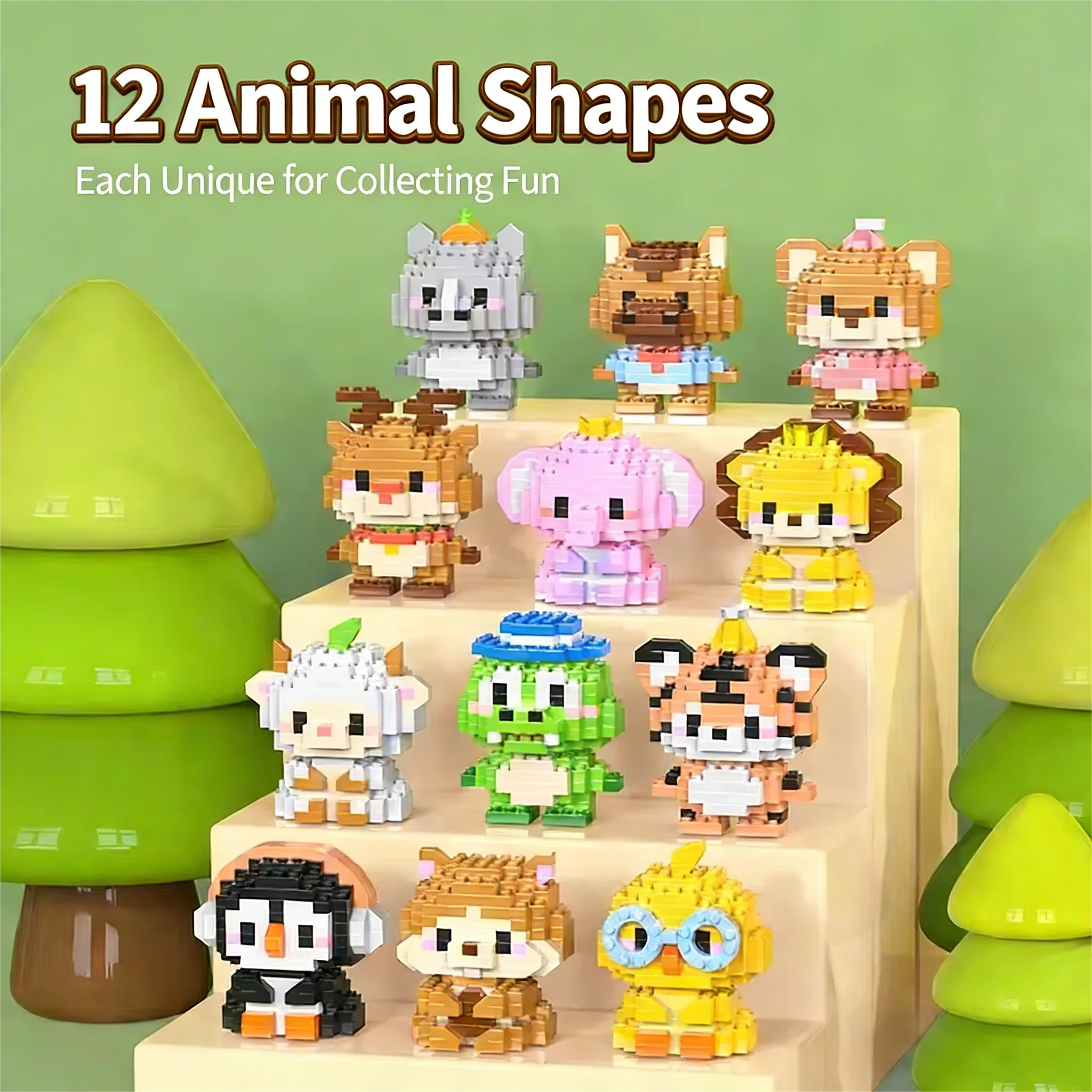 مكعبات بناء صغيرة على شكل حيوانات مكونة من 12 أنماط من مادة ABS ألعاب بناء تمثال كرتوني لطيف للأطفال والكبار هدية عيد الميلاد والكريسماس