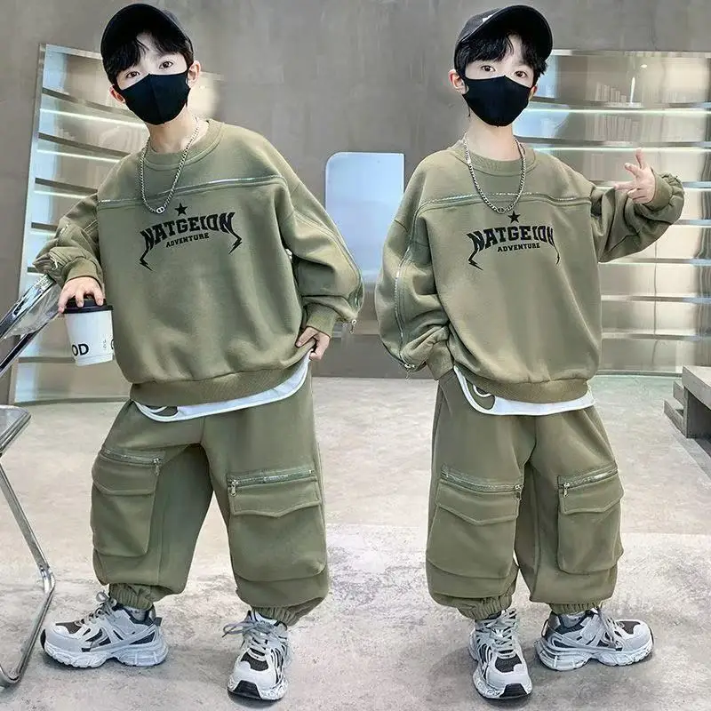 

Baby Boys Toddler Boys Sets Autumn Sport Sets Round Neck Sweatshirt+Elastic Waist Pant Solid Color Simple Casual 5-14Y Boys Sets