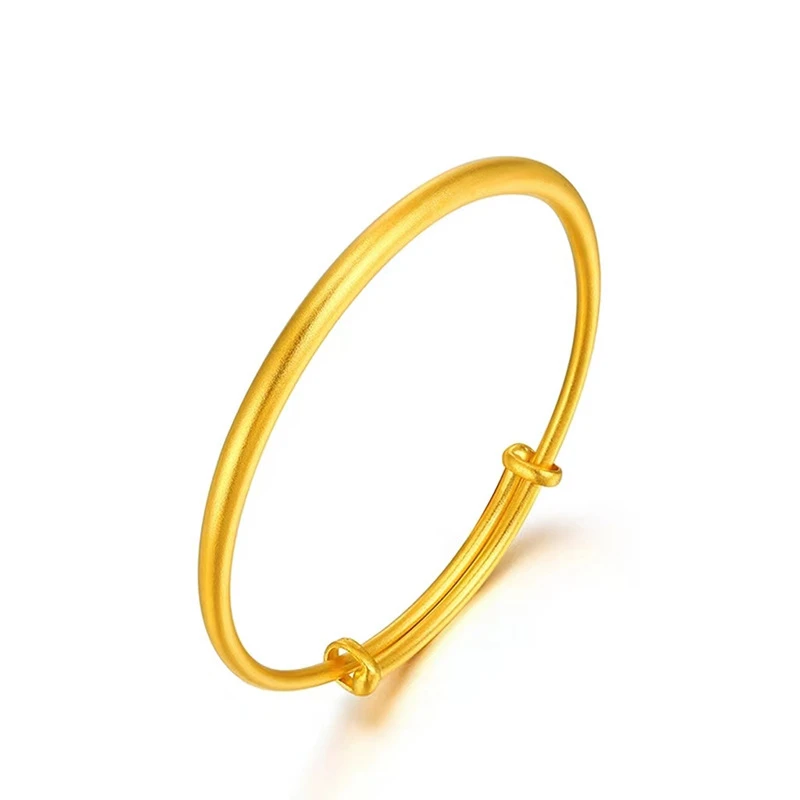 14K Gold Plated Stainless Steel Adjustable Slide Bangle For Women, Matte Ancient‑Craft Plain Push‑Pull Bangle Jewelry Gift