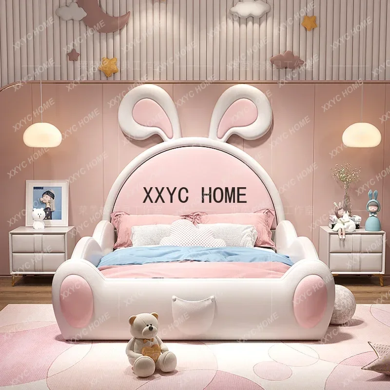 

Cute Animal Shape Double Bed Frame Girls Modern Pink White Beds Queen Size Camas De Dormitorio Kids Bed Set Furniture