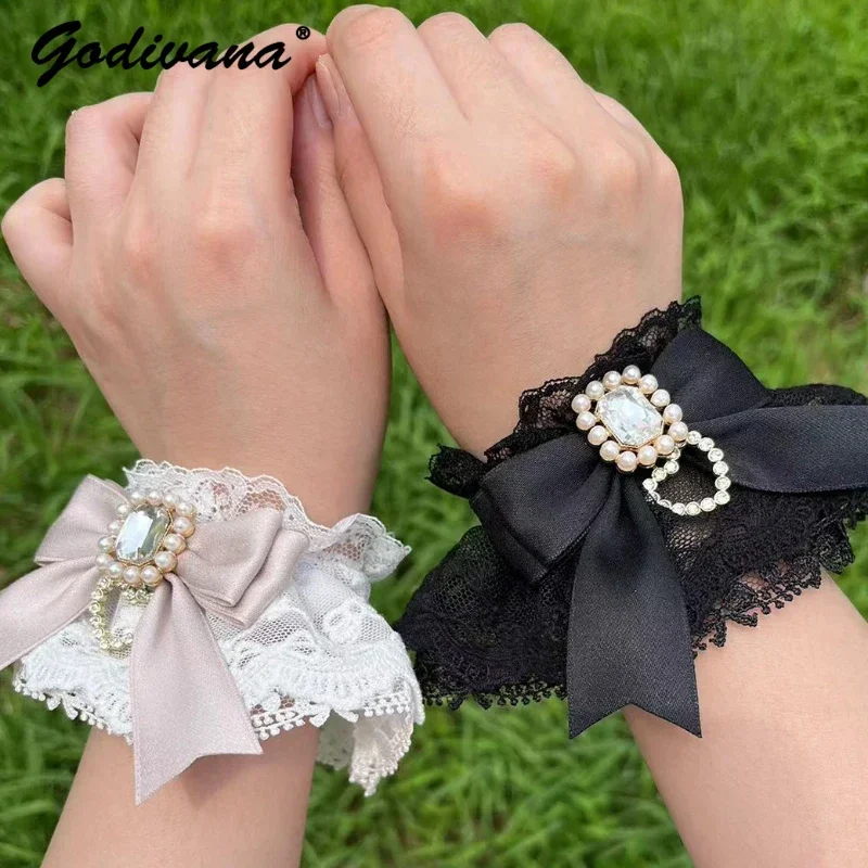 

Three-Layer Lace Handmade Lace Bow Oversleeves Lolita Japanese Mine Mass-Produced Handmade Bracelet Fashion gloves Accessories