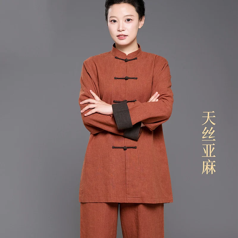 2026 New High-end Linen Tai Chi Uniform - Upgraded Chinese Style with Contrast Color Matching for Ba Duan Jin Practice