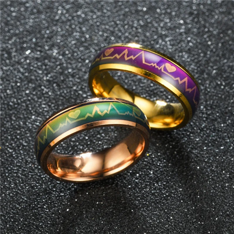 Anillo inteligente de acero inoxidable que cambia de Color con la temperatura corporal, 6MM, en forma de corazón, neutro, fresco, accesorio de alta