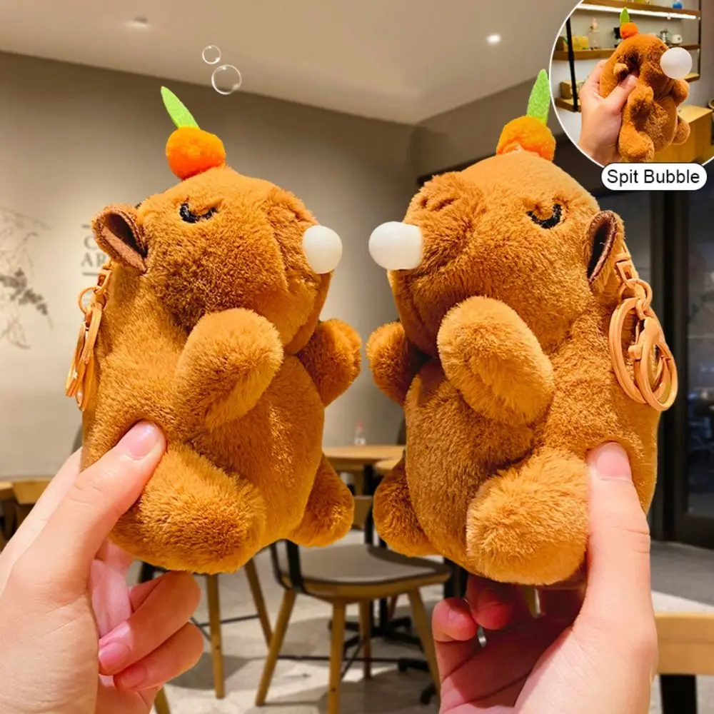 Kawaii Soft Plush Capybara Keychain Cute Creative Spit Bubble Capibara Bag Hanging Funny Keyring Toast Kapibara Pendant Kids