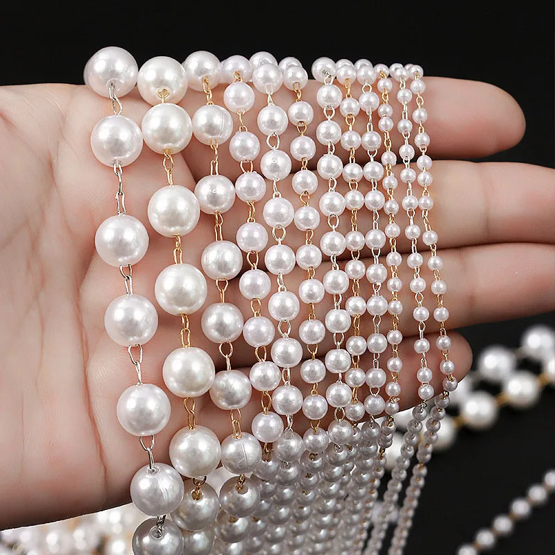 1 Yard Faux Pearl Metal Link Chain 3‑10mm Multi‑Size For DIY Necklaces Bracelets Earrings Jewelry Craft Making