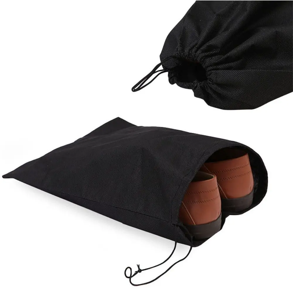 5 PCS Black Carry Bag Travel Sports Shoes Canvas Sandals Dust Proof Drawstring Organizer Storage Pouch Protector Container