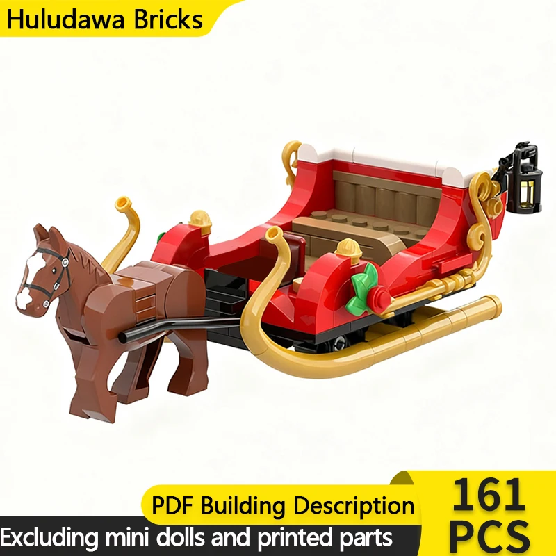 

City Street View Model MOC Building Bricks Christmas Horse Sleigh Modular Technology Children Holiday Gifts Assemble Toys Suit