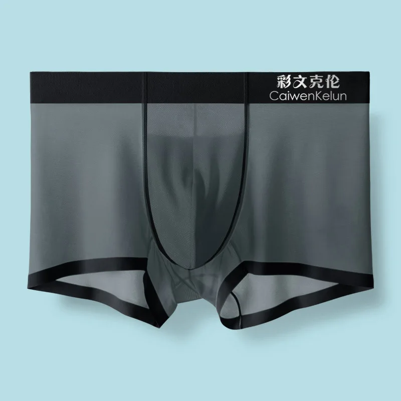 Men\'s Underwear High Elastic Large Size Ice Silk Seamless Breathable Transparent Sexy Ultra-thin High-end Boxers Ice Silk Boxers