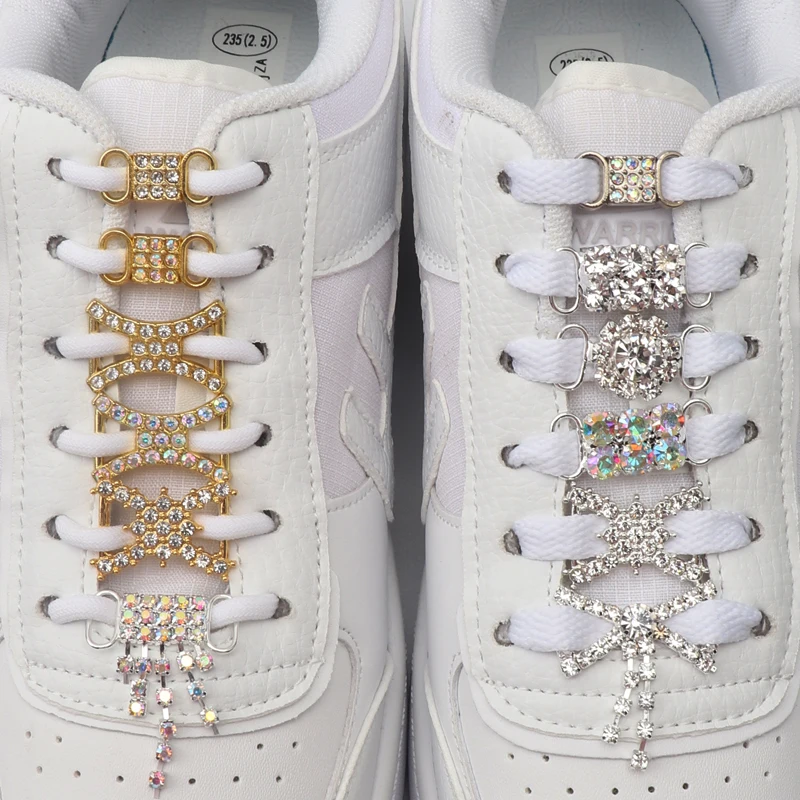 Luxury Rhinestone AF1 Shoe Charms Colorful Diamond Sneaker Shoe Decoration Fashion Shoelaces Metal Buckles Shoes Accesories 2Pcs