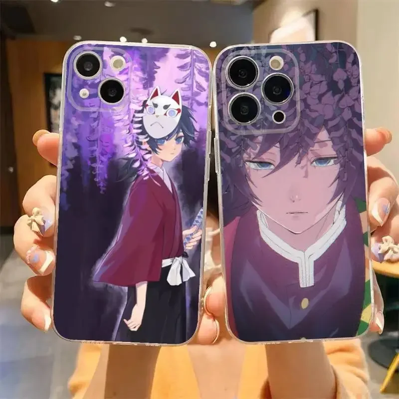 D-Demon Slayer Gio Tomioka Phone Case For iPhone 11 12 Mini 13 14 15 Pro XS Max X 8 7 6s Plus 5 SE XR Transparent Shell