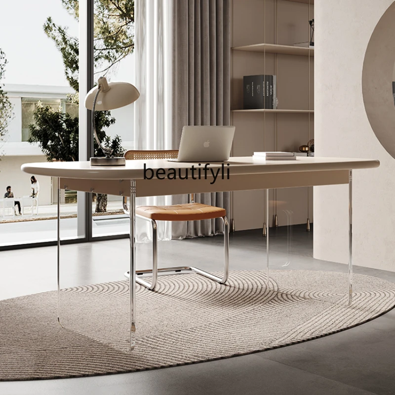

Cream Style Modern Minimalist Solid Wood Desk Acrylic Suspension Home Study Table